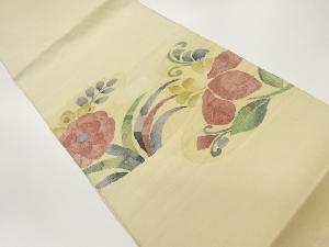 手織り紬草花模様織出し袋帯